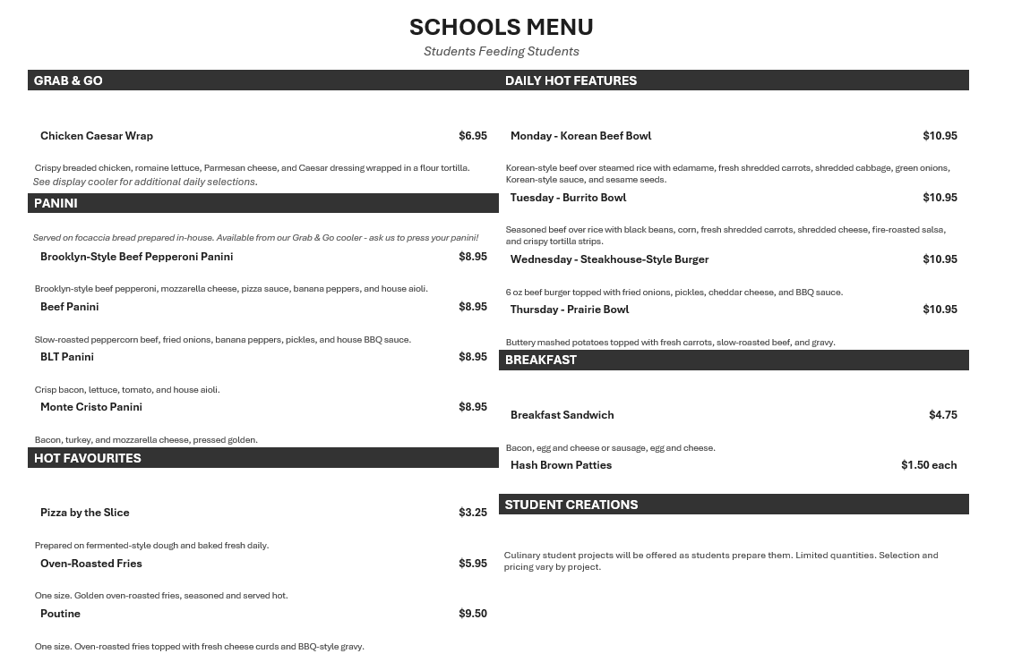 Cafeteria Menu